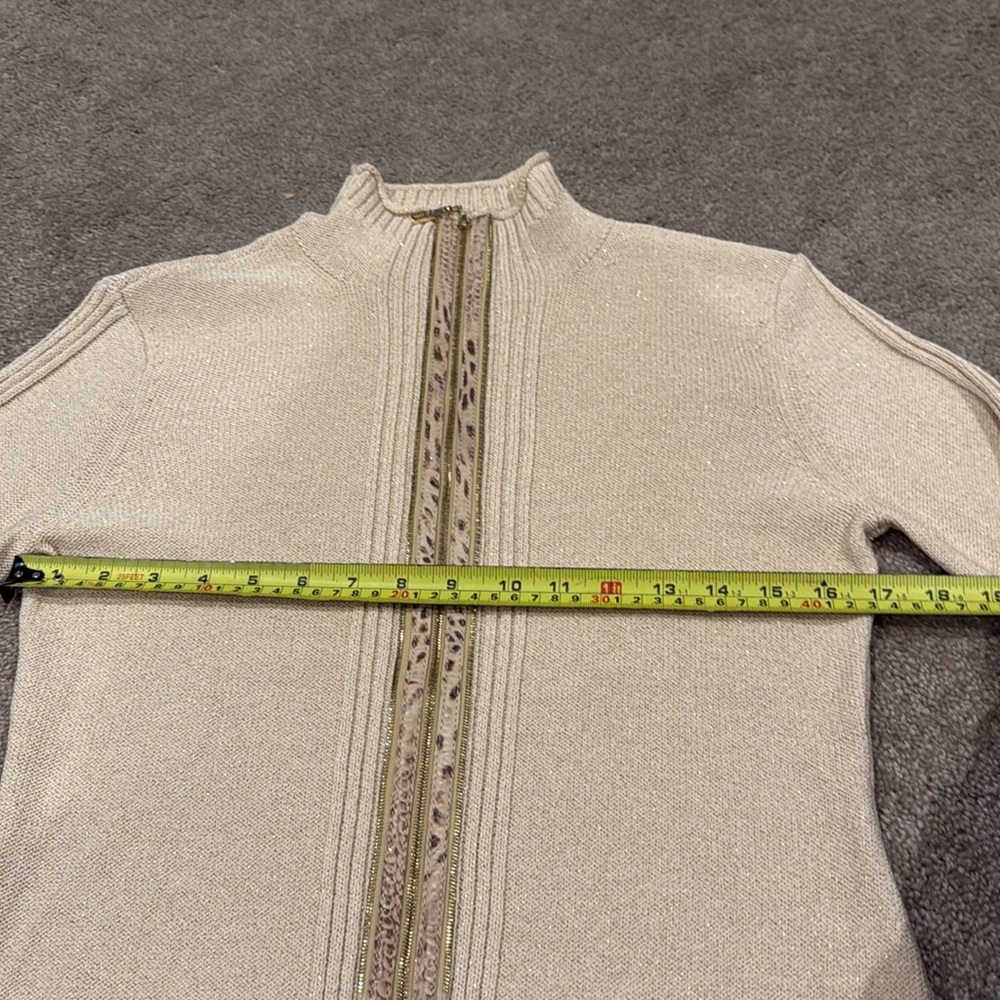 St. John Tan with Gold Zip Up Cardigan - Picture 7 of 7